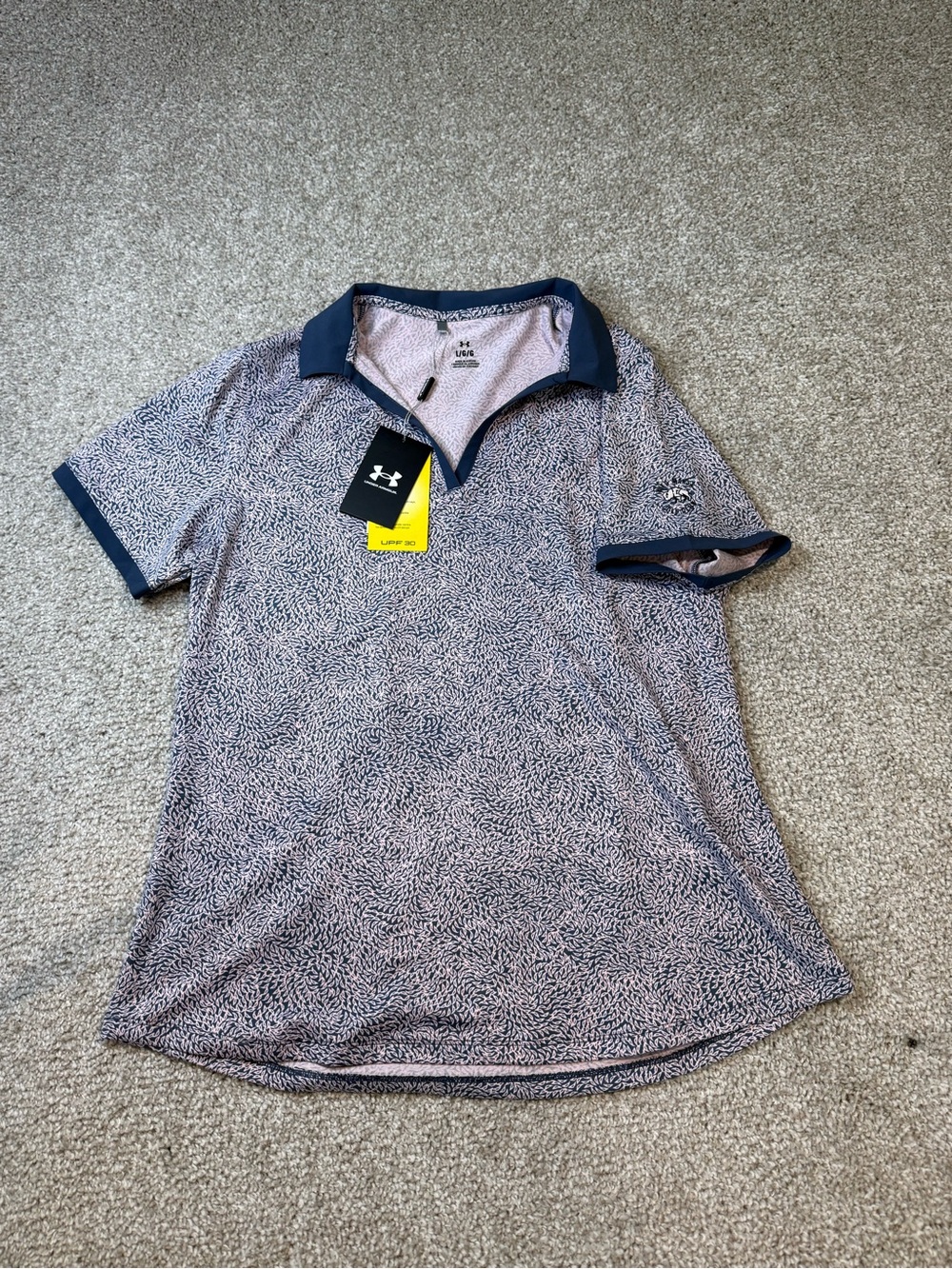 Under Armour Womens Navy and White Patterned Polo- NEW- Size Large